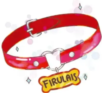 Ilustración de un collar rojo de mascota con chapa que dice FIRULAIS, de Cristy Ailed Reyes Espinosa, Zacatecas.