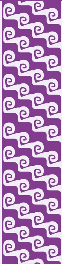 Patrón decorativo con espirales blancas sobre fondo morado, típico del diseño de portadillas de la colección.