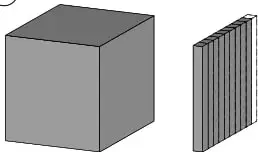 Un cubo grande pintado y una barra pintada.
