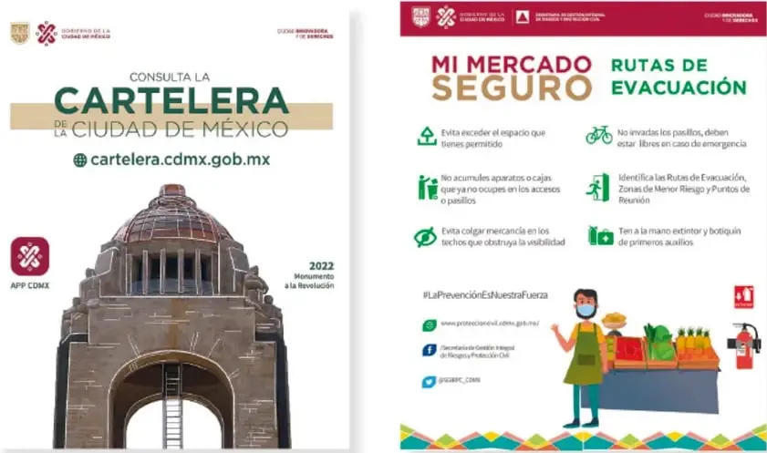 Afiche: 'Consulta la Cartelera de la Ciudad de México', cartelera.cdmx.gob.mx, APP CONMX, 2022, con imagen del Monumento a la Revolución.