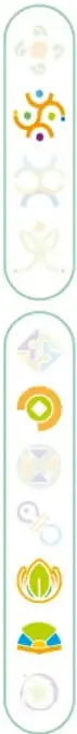 Columna decorativa con íconos de los contenidos del proyecto (símbolos de energía, reciclaje, naturaleza, etc.).