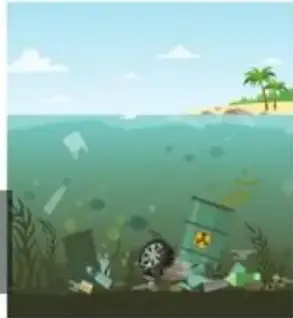 Ilustración de personas recogiendo basura en una playa.