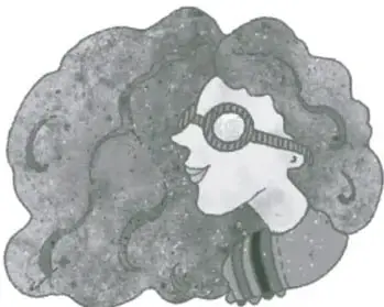 Ilustración en blanco y negro de una niña con lentes y cabello rizado, con gesto pensativo o preocupado, sobre un fondo de formas curvas. Crédito: Tania Villanueva López, Puebla.