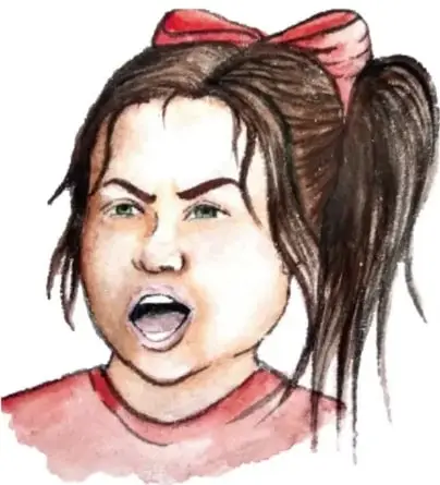 Ilustración de tres niños discutiendo con expresiones de enojo: ceños fruncidos, bocas abiertas y posturas tensas; uno con chamarra verde, otro con sudadera naranja y el tercero con suéter rosa.