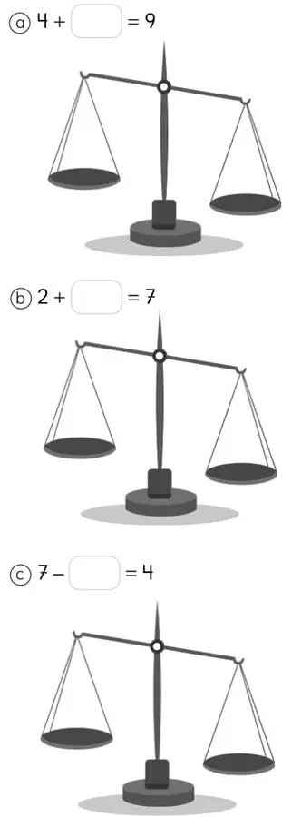 Balanza en equilibrio con platillos vacíos para la ecuación a)