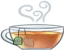 Taza de té humeante que muestra vapor de agua (estado gaseoso).