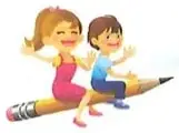 Niños sobre un lápiz, representación de un suceso imposible.