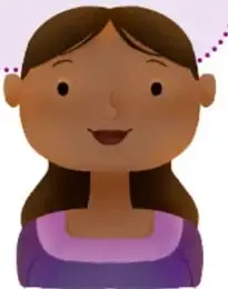 Retrato ilustrado de una mujer de piel morena, cabello castaño largo y blusa morada, sonriente, que representa a la autora del poema. Crédito: Karina Eréndira Pérez Olmos, Michoacán.