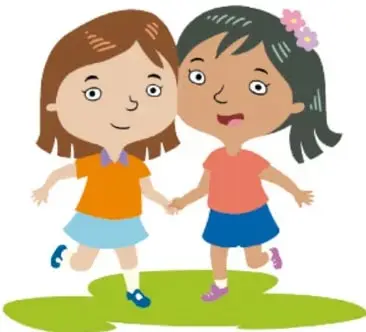 Ilustración de dos niñas tomadas de la mano sonriendo, representando la amistad; crédito: Herenia González Zúñiga, Ciudad de México.