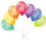 Ilustración de un ramo de globos de colores con forma de corazón.