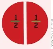 Representación gráfica de una unidad dividida en dos partes iguales, cada una identificada como $\frac{1}{2}$.