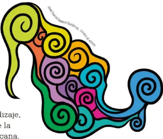 Ilustración de una serpiente multicolor con espirales, obra de José Daniel Romero Gutiérrez, Ciudad de México.
