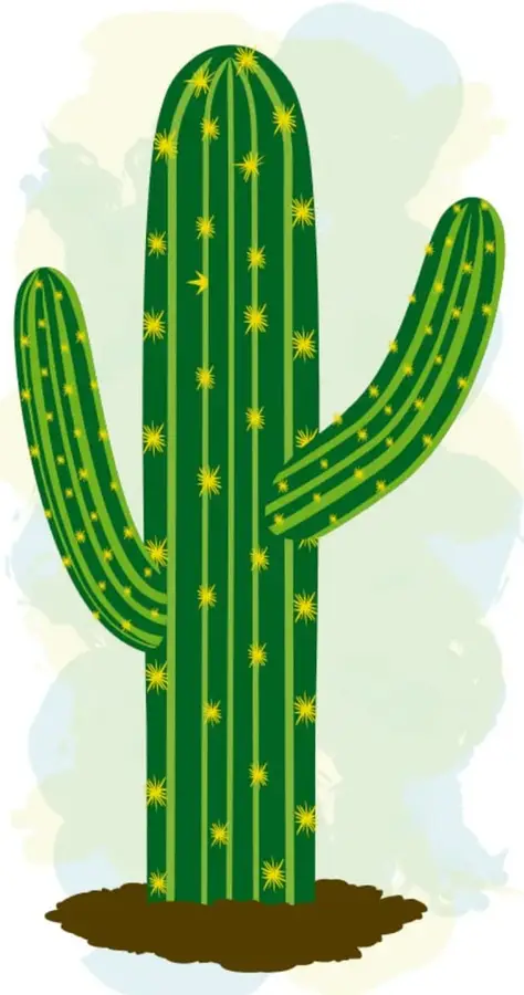 Fotografía de un cactus real (saguaro) con varios brazos verticales y costillas, contra un cielo azul con nubes.