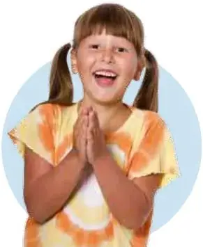 Niño con lentes que se toca la nariz con un dedo, ilustrando 'Touch your nose!'