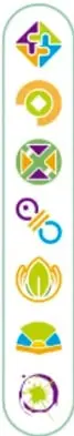 Siete iconos de colores que representan los Ejes articuladores: Inclusión, Pensamiento crítico, Interculturalidad crítica, Igualdad de género, Vida saludable, Apropiación de las culturas, Artes y experiencias estéticas.