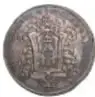 Fotografía del reverso de una medalla de plata con ficha de catalogación (Carlos IV, Exaltación al Trono, Veracruz 1789, 41 mm).