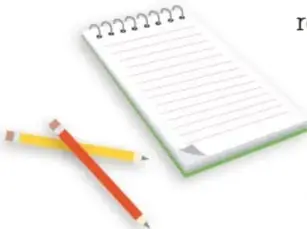 Cuaderno de notas con lápices de colores.
