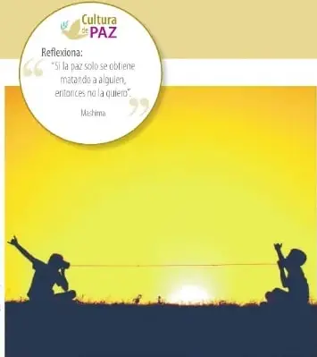 Siluetas de dos personas comunicándose mediante un hilo o cuerda al atardecer. La imagen representa la comunicación y la comprensión del mundo.