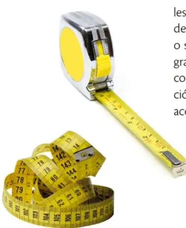 Flexómetro amarillo extendido y cinta métrica enrollada, ambos con graduaciones visibles.