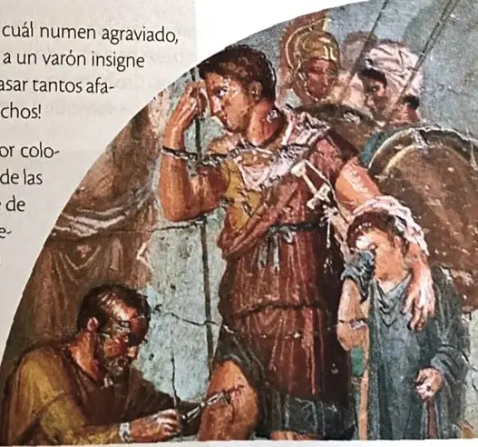 Fresco de Pompeya que representa a un médico curando una herida de guerra de Eneas.