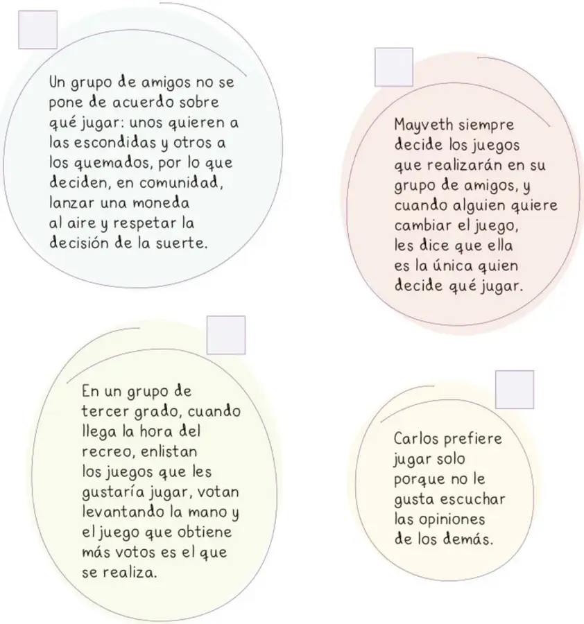 Círculo con la situación de un grupo de amigos que lanza una moneda para decidir el juego.