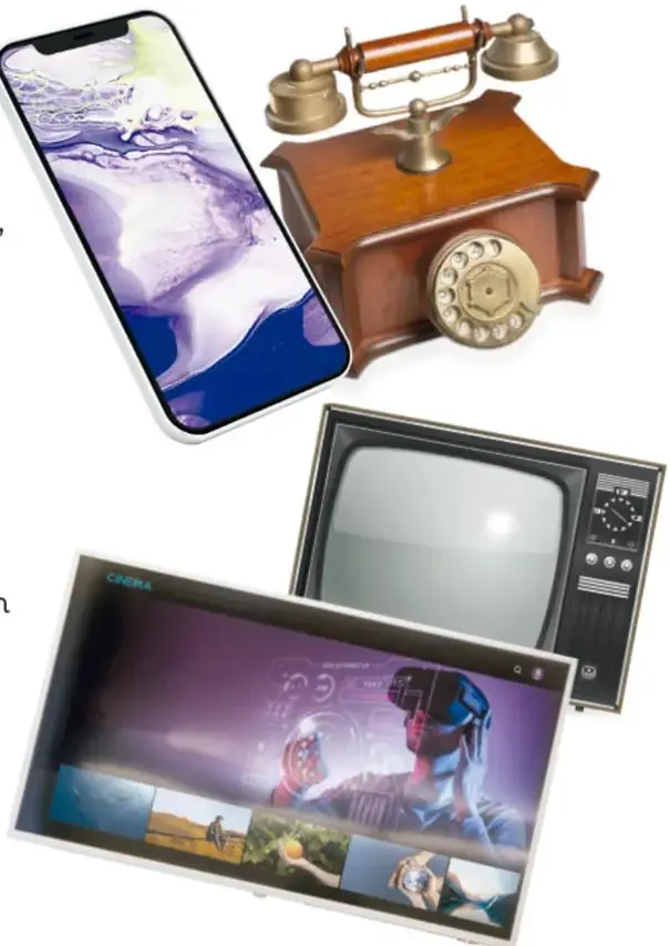 Teléfono antiguo con disco de marcas junto a un teléfono inteligente moderno, ilustrando la evolución tecnológica.