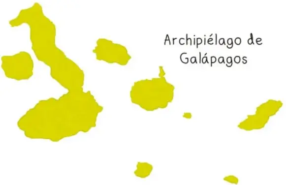 Mapa con las islas del archipiélago de Galápagos en color amarillo verdoso sobre fondo blanco, con el texto 'Archipiélago de Galápagos'.