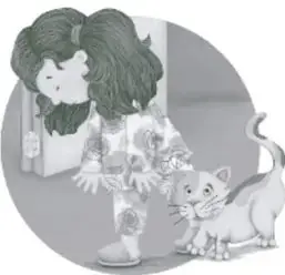 Ilustración de una niña jugando en el suelo con un gato.