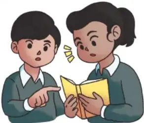 Ilustración de una estudiante (Mariana Reyes Santiago, Estado de México) observando con duda los estantes de la biblioteca de aula.