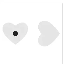 Tres recuadros con pares de corazones girados en distintos ángulos.