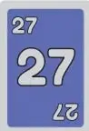Cuatro cartas: azul con 27, roja con 42, verde con 36 y azul con 40.