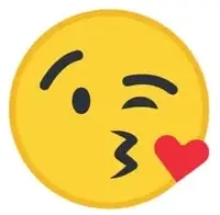 Emoji amarillo dando un beso con corazón (KISS).