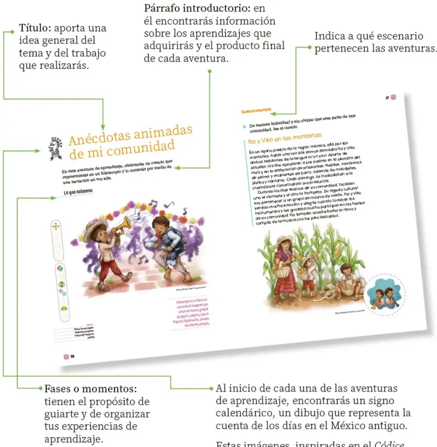 Ilustración de dos niños tocando instrumentos musicales entre notas y colores.