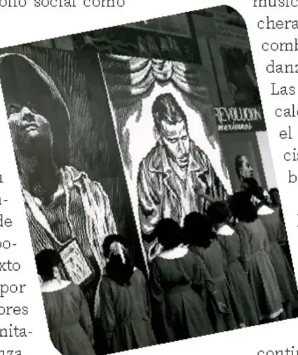 Ilustración en blanco y negro de un grupo de personas, entre ellas un hombre con sombrero y una mujer, en un ambiente urbano.