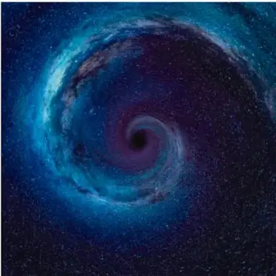 Imagen de una estrella de neutrones brillante en tonos azules sobre fondo negro.