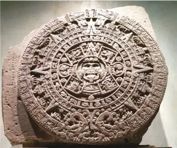 Códice prehispánico con figuras y glifos calendáricos coloreados.