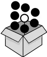 Caja con 8 pelotas negras y 1 pelota blanca.