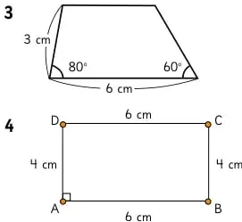 Trapecio con ángulos de 80° y 60° y base de 6 cm.