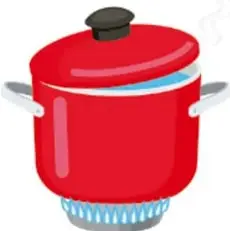 Ilustración de una olla roja tapada sobre una hornilla encendida, mostrando la transferencia de calor de la flama al agua.