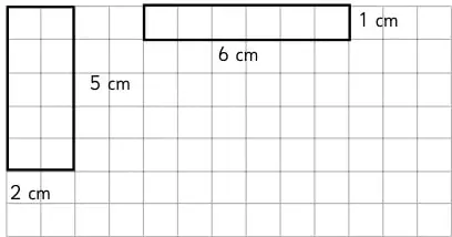 Cuadrícula con dos rectángulos: uno de 6 cm por 5 cm y otro delgado de 2 cm por 5 cm.