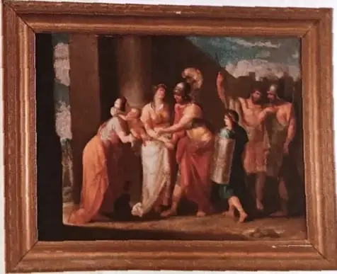 Reproducción de una obra titulada “La despedida de Héctor y Andrómaca”, de John Flaxman.