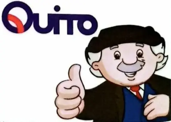 Ilustración de Evaristo, personaje asociado con una campaña de higiene pública del Municipio de Quito, junto al logotipo de Quito.