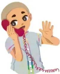 Ilustración de un niño hablando por un teléfono con cable, simulando una llamada al programa.