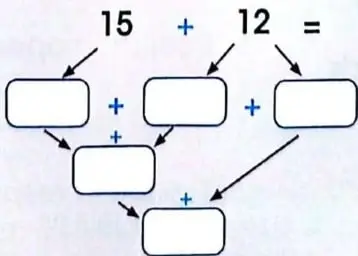Diagrama de agrupación para $134+41+323$ y una cuadrícula destinada a realizar la suma en forma vertical.