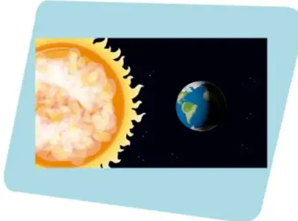 Fotografía del Sol y la Tierra en el espacio, ilustrando la metáfora 'El Sol bañó de oro la Tierra'.