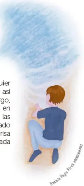 Ilustración de un ser blanco y esponjoso con un pequeño gorro de colores, flotando entre nubes.