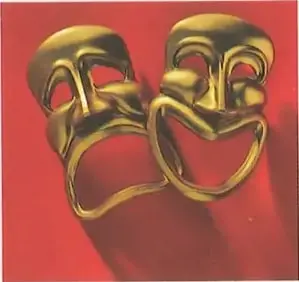 Detalle de máscaras teatrales griegas en una columna