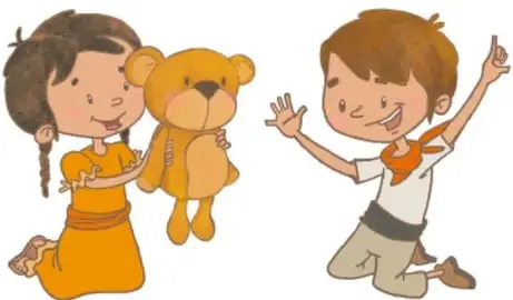 Niña que abraza un oso de peluche y un niño sonriente que levanta los brazos; crédito: Maya Selene García López, CDMX.