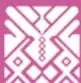 Ícono decorativo geométrico de estilo textil andino en color blanco sobre fondo magenta.
