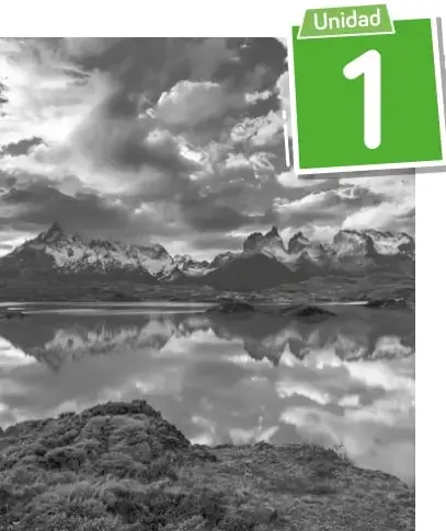 Recuadro verde con el título 'Índice' y una imagen en blanco y negro de un lago con montañas y nubes reflejadas en el agua.